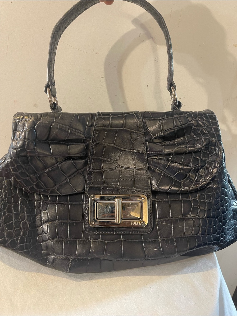 Furla Lrge Croc-Embossed Leather Top-Handle Bag